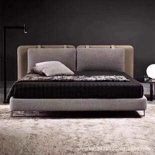 Italian Minimalist Tatlin Designer Fabric Bed Modern Simple Master Bedroom Solid Wood Soft Double Bed