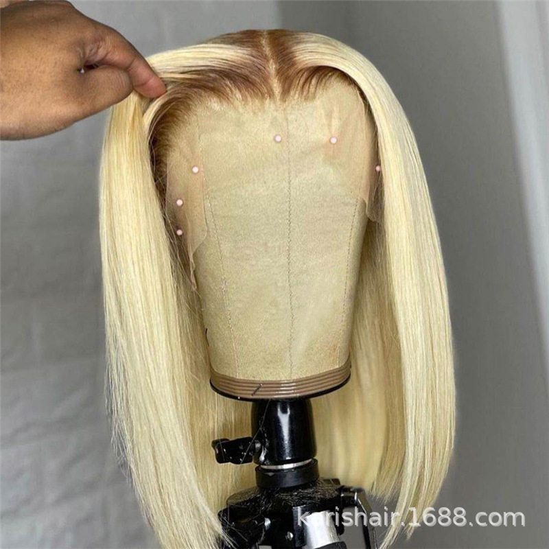 613 pelo humano real peluca cabeza de pelo 613 frente encaje onda Cabeza corta rubia Bob peluca
