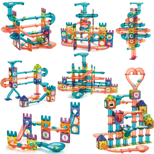 Cross-border color window magnetic sheet toy pipe magnet children's slide ball magnetic building block track splicing toy