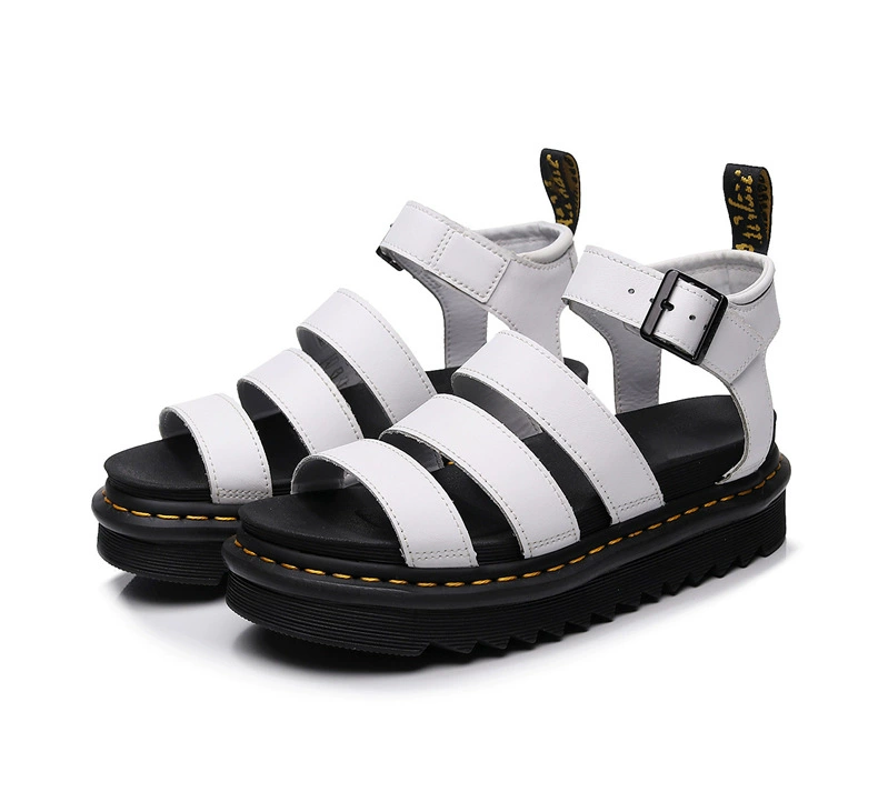 Летние сандалии (Martens) на платформе, пляжные шлёпанцы, чёрные/белые, размеры 35–44