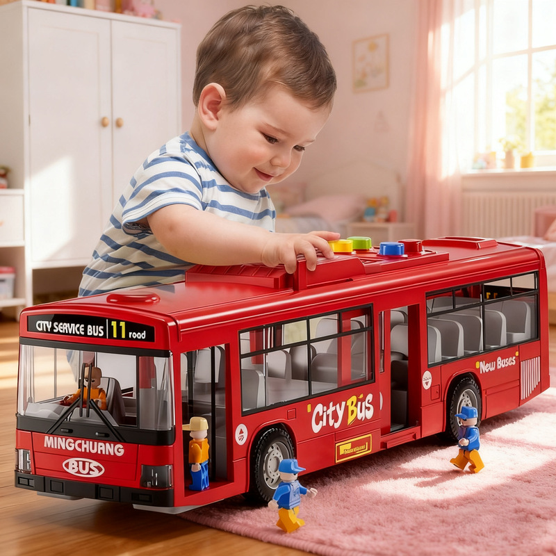 Children's Toy Bus with Opening Doors, Public Bus Model, Realistic Bus, Music, Boy's Toy, Free Shipping