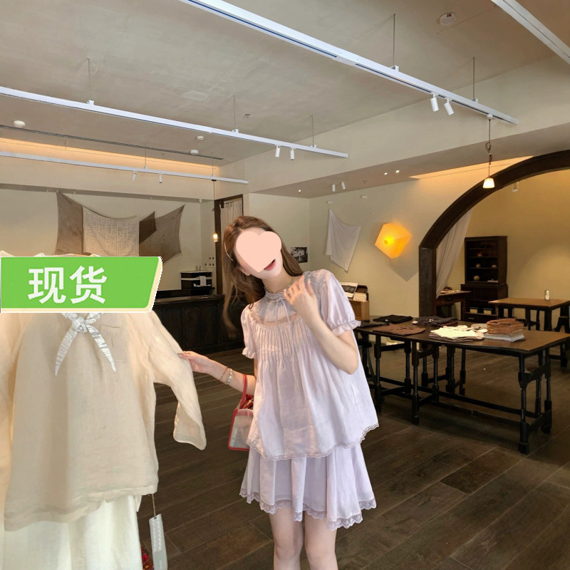 Zhangzhang Ramie Lyocell Oxygen Lace Doll Shirt and Skirt