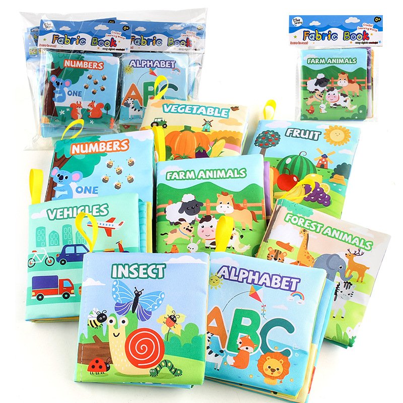 3D Baby Cloth Book Early Education Toy 4 Pages 8 Sides 9 Themes Set Palm Book Forest Animals English Cognitive