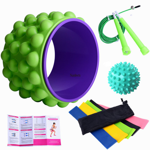 Ten-piece yoga wheel set, Pilates back-bending Dharma wheel, latex elastic ring butt abuser, hardness spike ball, steel wire skipping rope