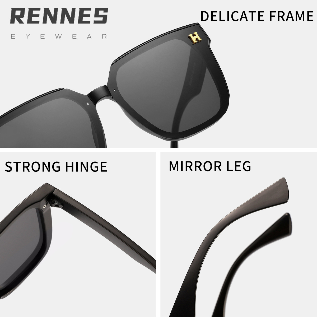 2024 nuevas letras simples transfronterizas, marco generoso, gafas de sol de moda, sombrilla al aire libre para mujer, gafas de sol ligeras de todo fósforo