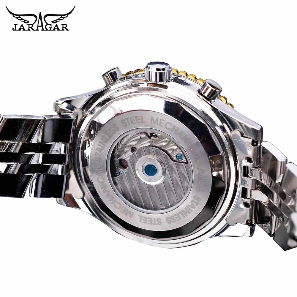 Jaragar large dial tourbillon mechanical watch Men's fashion casual steel band watch with calendar_voghion.com