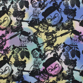 破卡平纹缎印花国潮卡通晕染印花布春夏女衬衫连衣裙童装套装面料