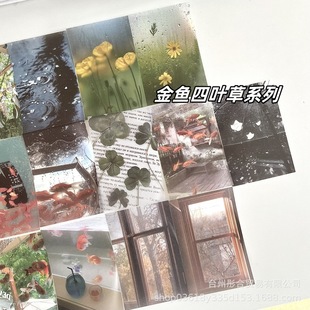 Ins Style M5 Hazy Material Goldfish Four-Leaf Clover Sulfuric Acid Paper Korean Material Journal Collage Material 16 Pages Non-Repeating