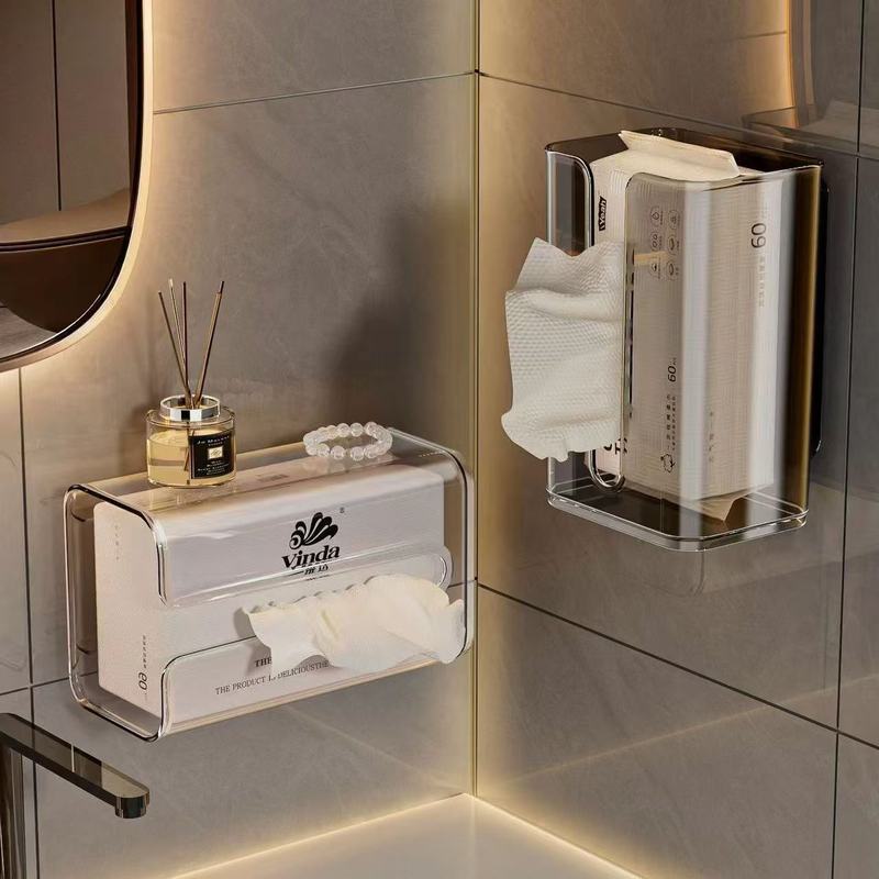 浴室ペーパーボックス吸盤ティッシュボックス家庭用逆さトイレットペーパー収納ラック壁掛けフェイスタオル収納ボックス|undefined