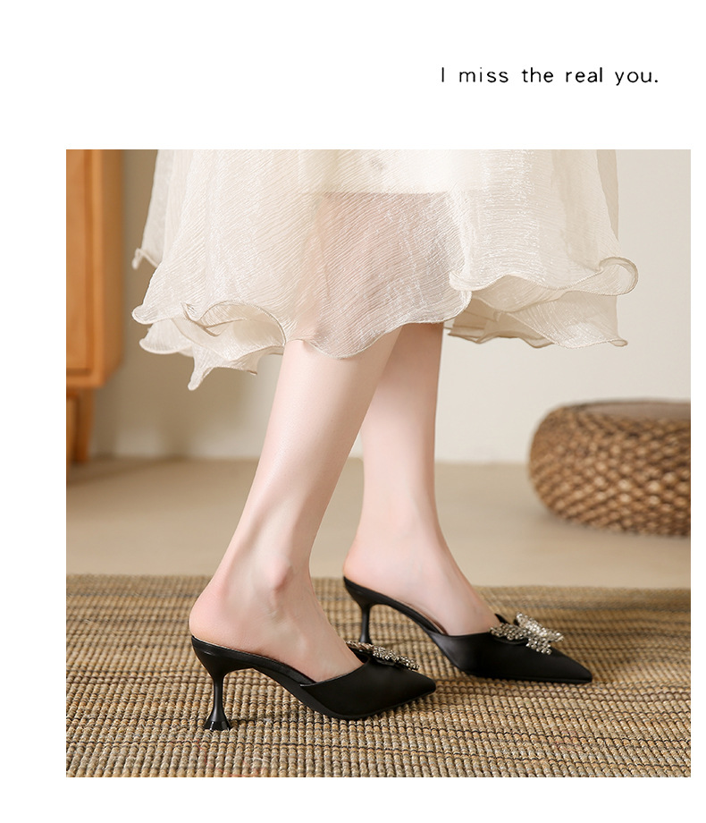 2023 Summer New Pointed Toe Stiletto Sandals Women's Shoes Rhinestone Baotou slippers high-heeled women's sandals and slippers half drag_voghion.com