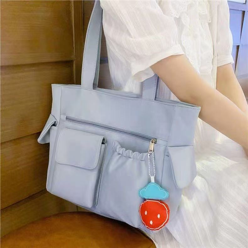 Solid Color Simple Versatile Bag Handbag College Student Class Commuting Shoulder Bag Large Capacity Tote Bag
