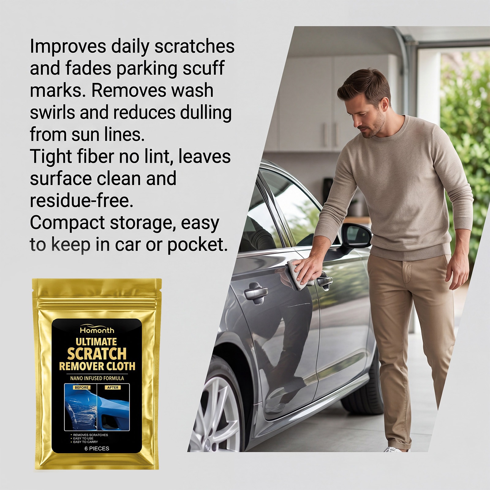 Homonth Car Scratch Care Cloth, Paint and Glass Surface Scratch Cleaning Cloth, Easy to Carry and Portable