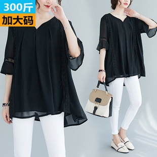 N130/ 150kg Plus Size Women's Loose Clearance Special Price Batch Large Size Half-Sleeved Lace Splicing Chiffon Shirt Xf1959