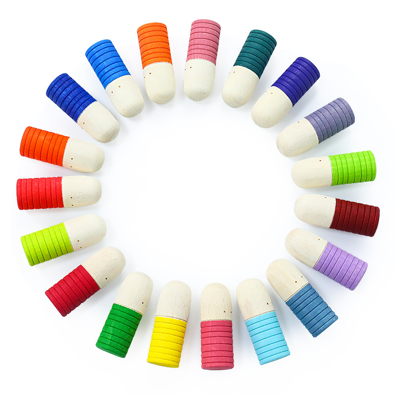 Bloques de construcción de madera del arco iris escena edificio bebé color cognición niños educación temprana pulgar villano juguete 3-5 años