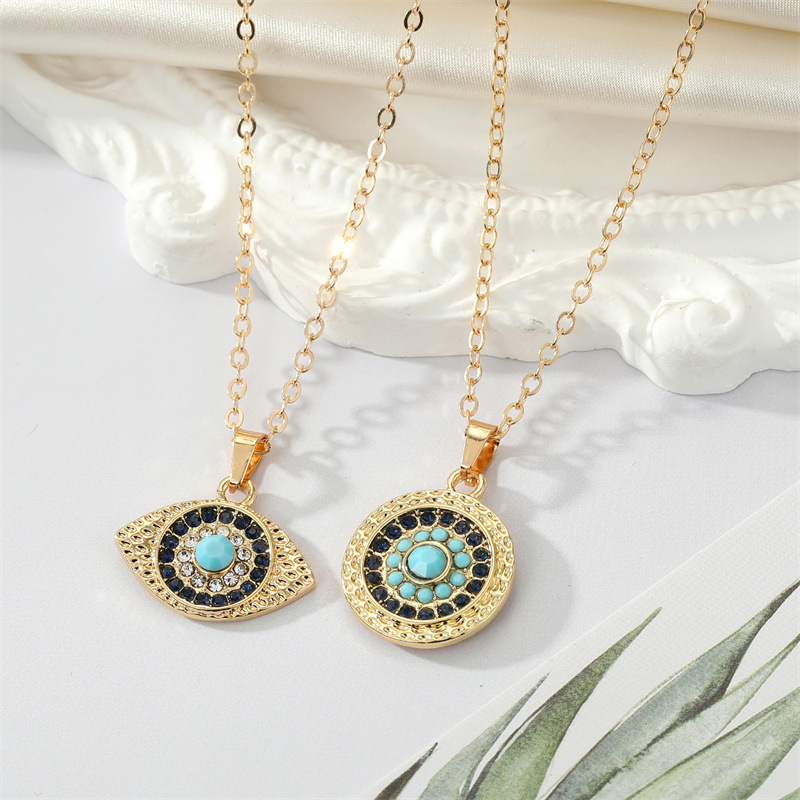European retro alloy full diamond sun eye necklace trend collarbone chain wholesale