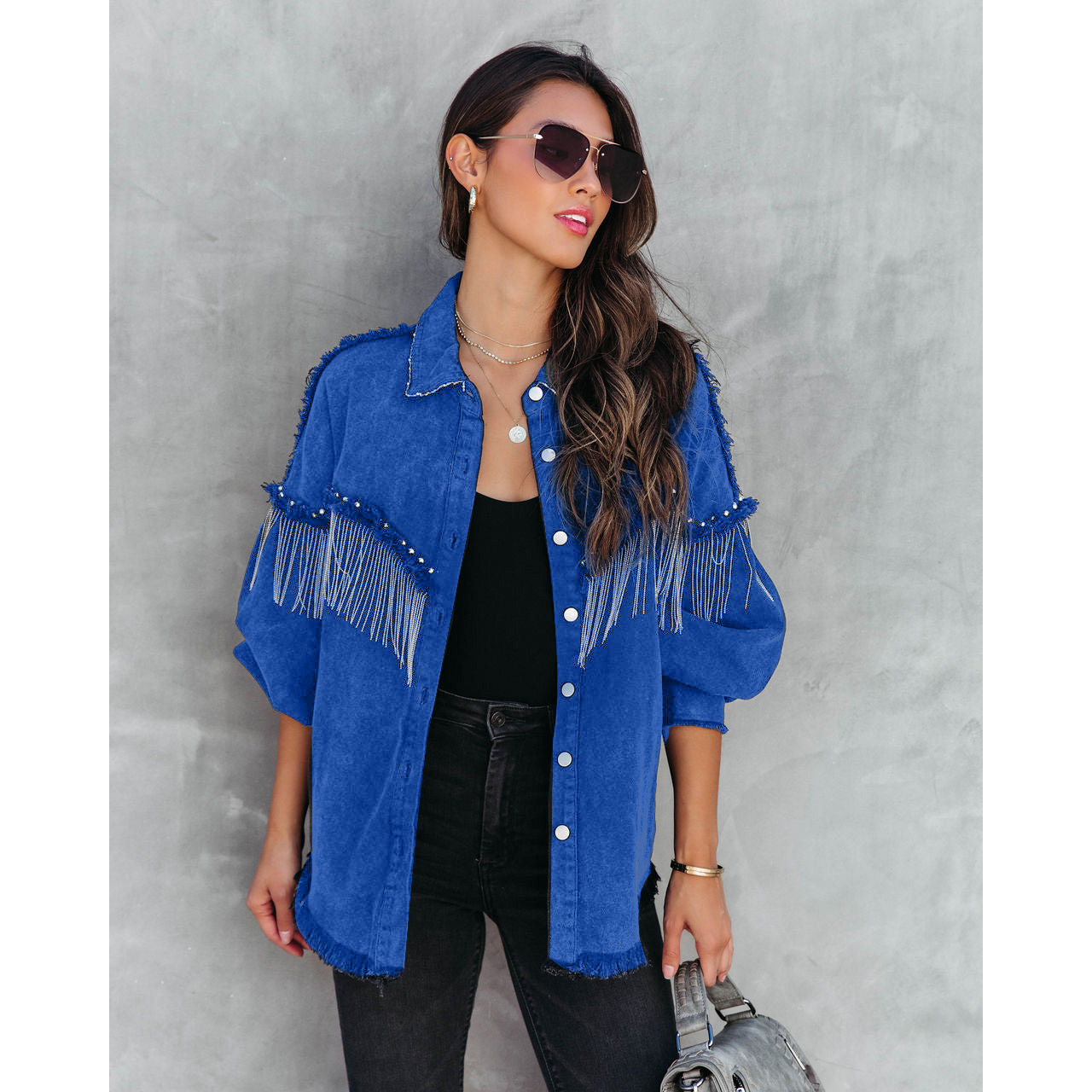 Chain rivets street fashion single breasted coat