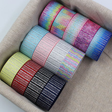 25mm烫银螺纹织带彩虹蝴蝶结发饰制作材料节日装饰渐变色纯色丝带