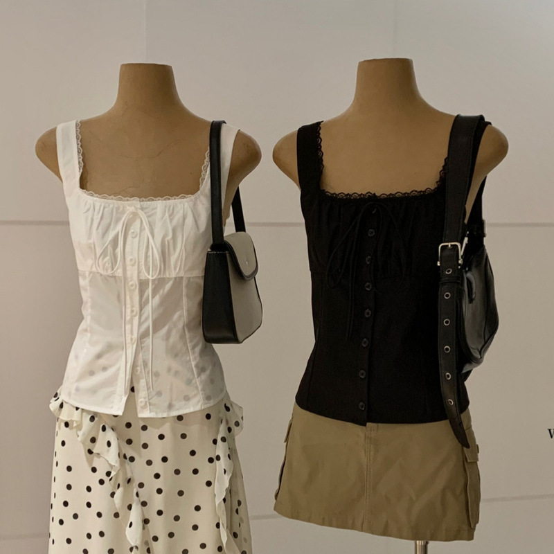 Wgwe9881 Guangzhou Shisanxing Women's Clothing 2026 New French Style Square Neck Lace Design Camisole Top and Bottom Wgwe9881 Guangzhou Shisanxing Women's Clothing 2026 New French Style Square Neck Lace Design Camisole Top and Bottom