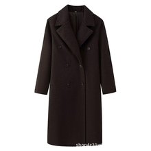 欧美风2025秋冬季新款翻领双排扣中长款呢子外套