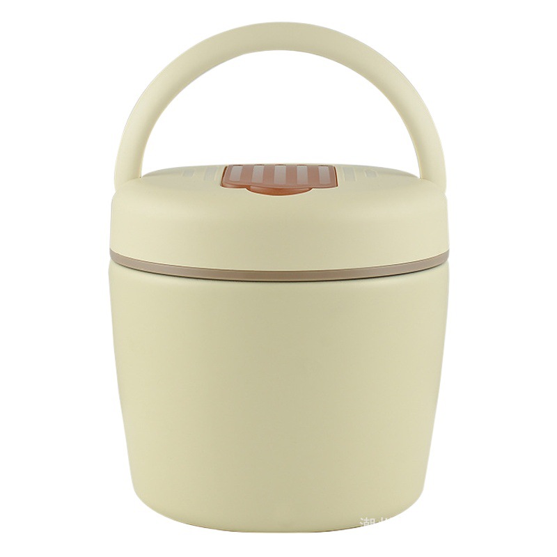 Hengsen Round Mini Vacuum Pot Lunch Box for Office Workers, Portable Extra Long Insulated 12-Hour Soup Bowl Lunch Box