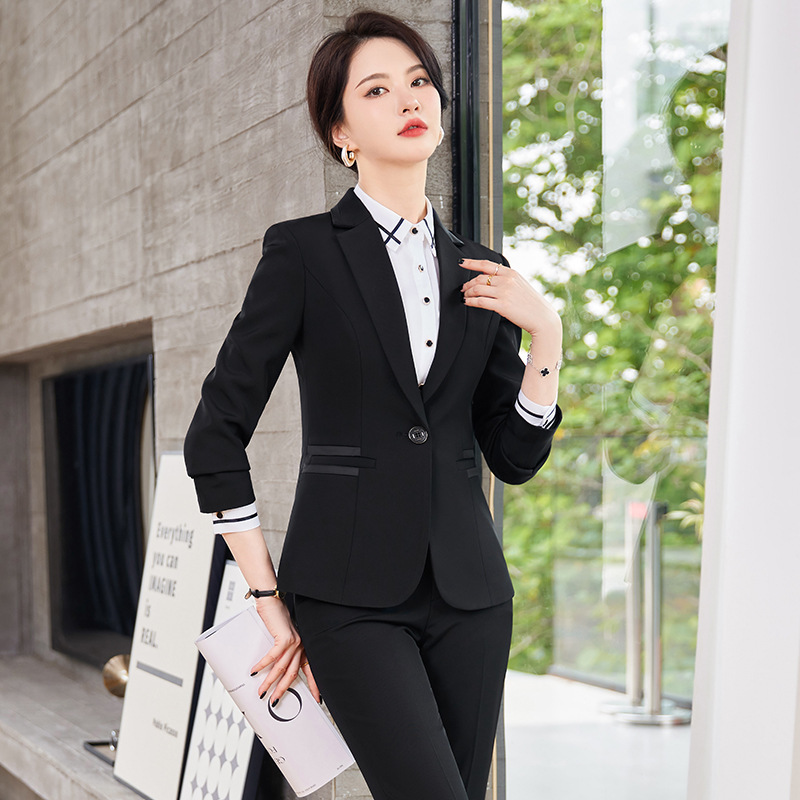 세트 재킷 여성 2024 가을 새 스타일 작은 기질 원피스 세트 전문 세트 호텔 프론트 데스크 작업복