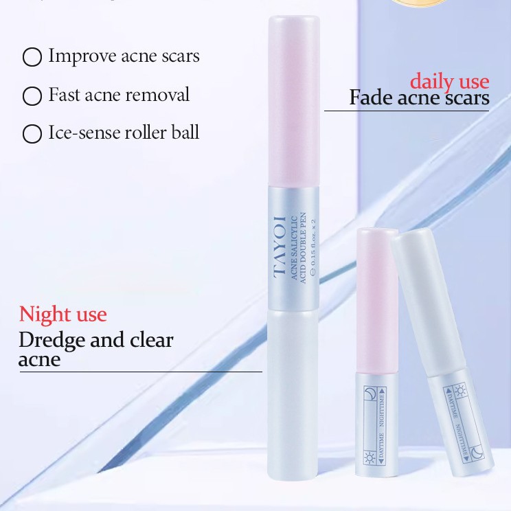 跨境收缩紧致抗皱双头滚珠液态精华 日夜淡痘印补水修护祛痘精华