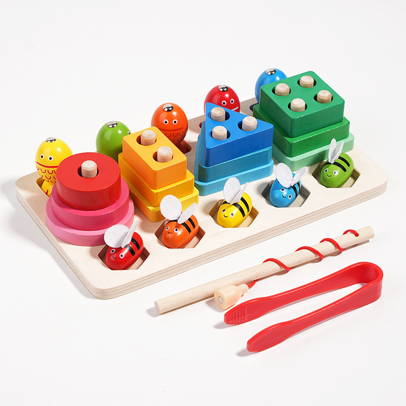 Clip de pesca transfronteriza columna de abeja para bebés mano-ojos coordinación geometría emparejamiento cognitivo juguete de educación temprana hecha de bloques