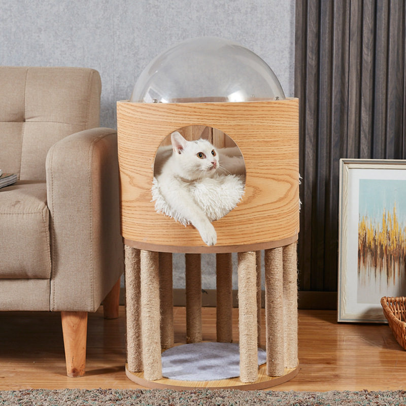 Gato transparente espacio cápsula gato nido gato escalada marco de madera maciza acrílico gato Casa Cápsula de madera gato sala de parto Four Seasons Universal