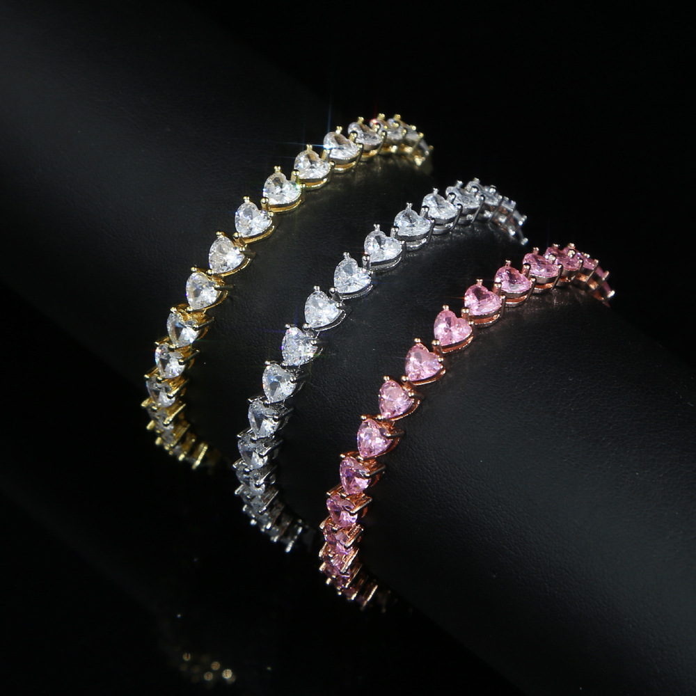 Women'S Gender Hip-hop Heart Shape Copper Inlay Zircon Tennis Bracelet
