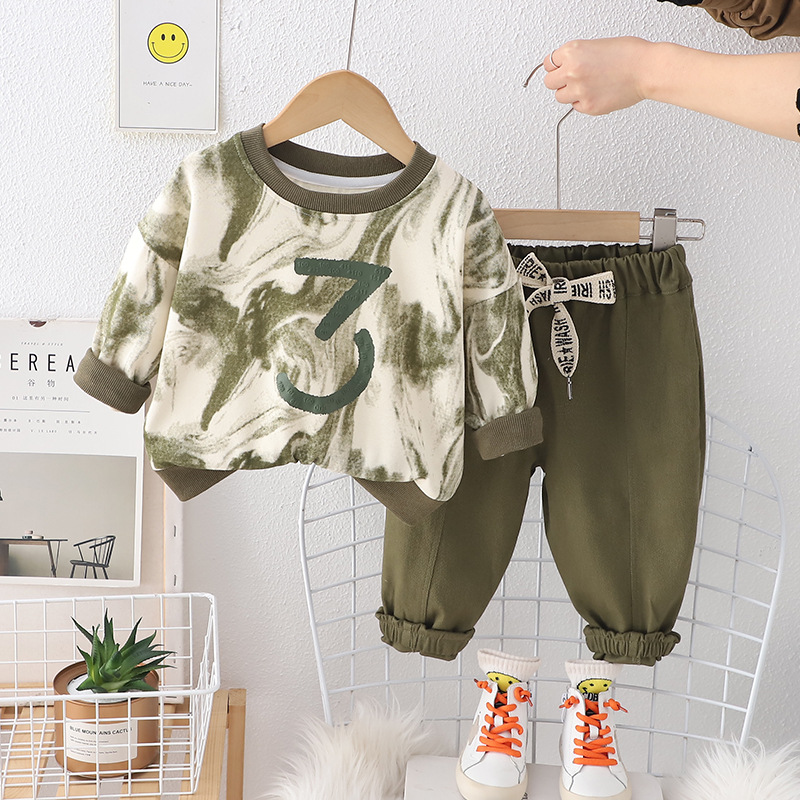 Conjunto de dos piezas con leggings casuales y suéter para niños pequeños y medianos con nuevo diseño teñido anudado que da sensación de primavera_voghion.com