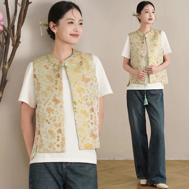Новый китайский стиль ретро тяжелой промышленности вышивка жилет весной 2025