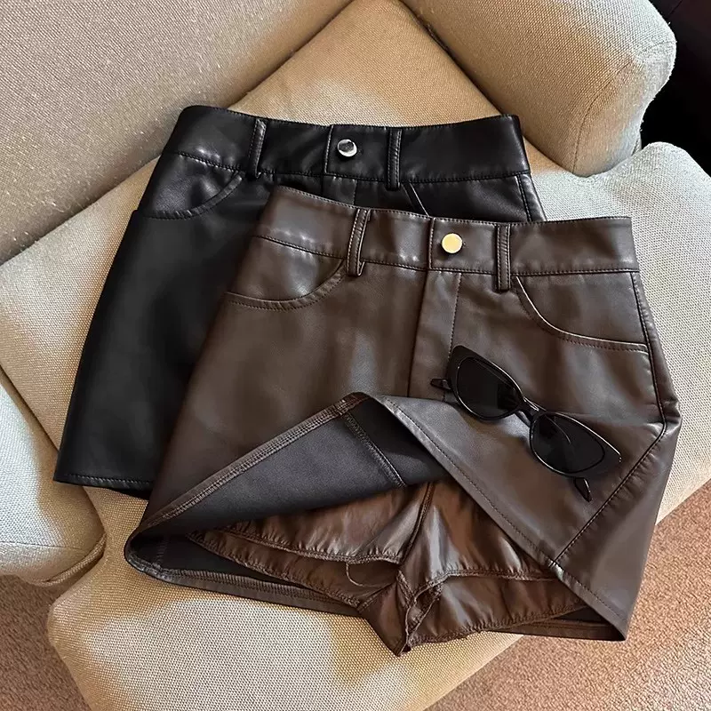 黑色pu半身裙辣妹超短裙2025春夏新款高腰质感a字包臀裙皮裙裤女