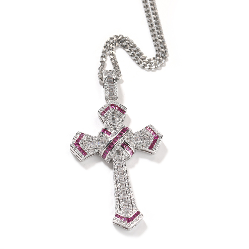 Collier tendance pour homme avec pendentif en croix en cuivre incrusté de zircons, bijou simple et personnalisé_voghion.com
