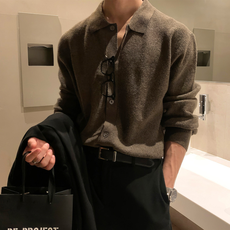 开衫男针织衫春秋季薄款潮牌痞帅百搭外套高级感休闲时尚翻领毛衣|undefined