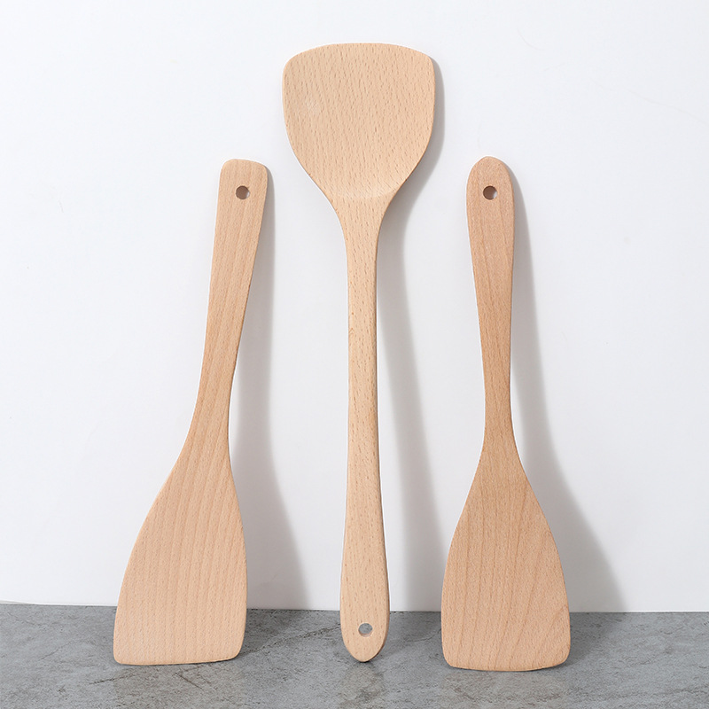 Wooden Paddle Set for Non-stick Pots, Whitewood Whisk and Ladle, Home Kitchen Utensils, Long-handled Paddle and Spatula