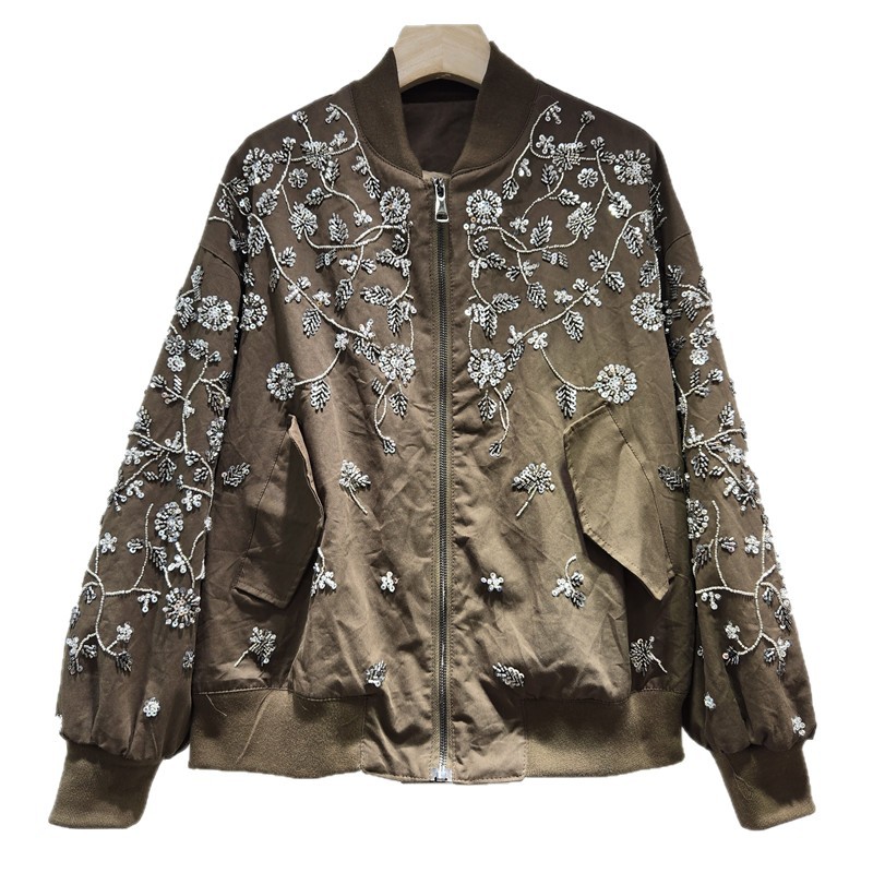 Chaqueta Béisbol con Bordado para Mujer con Cremallera y Cuello Redondo Manga Larga image 5