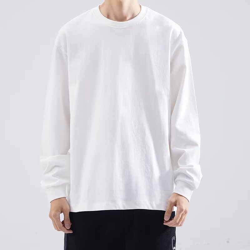 Clearance for Leaking Pure White Base Shirt Men's Round Neck Slim-fit Inner plus size Top Long-sleeved T-shirt Autumn Clothes Trendy