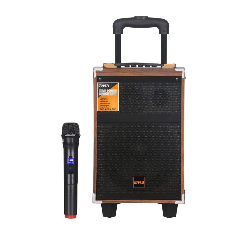 広場のダンスの音響の屋外のk歌のスピーカーの大出力の木製は無線のマイクのbluetoothのレバーの8インチの移動の音響を持ちます。|undefined