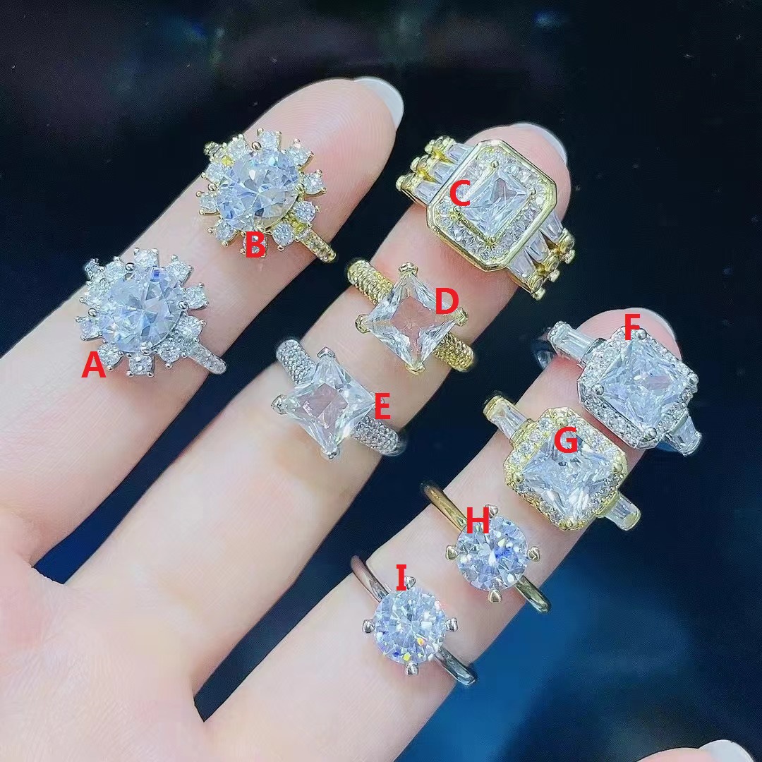 12g Weight Zircon Inlay Material Rings Classification Fashion Round Square Copper Plating Inlay Zircon Rings 1 Piece