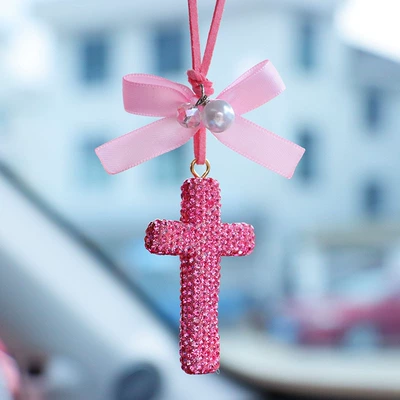 Cross-border personalized car interior pendant for men and women, rearview mirror decoration, diamond-encrusted cross, high-end car fashion accessory gift