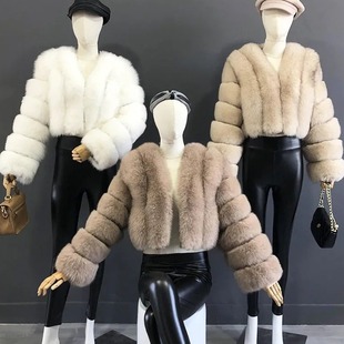European and American new faux fox fur women's coat stitching short long sleeve fur faux fur coat women's clothing in stock
