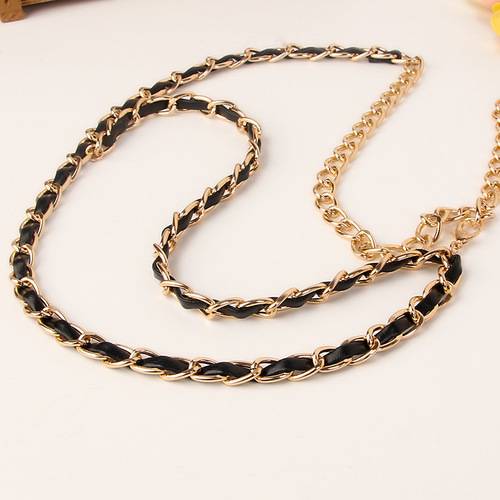 Women's Korean style fashionable metal hook double layer leather belt waist chain women's thin hanging portrait decoration personalized belt on behalf of