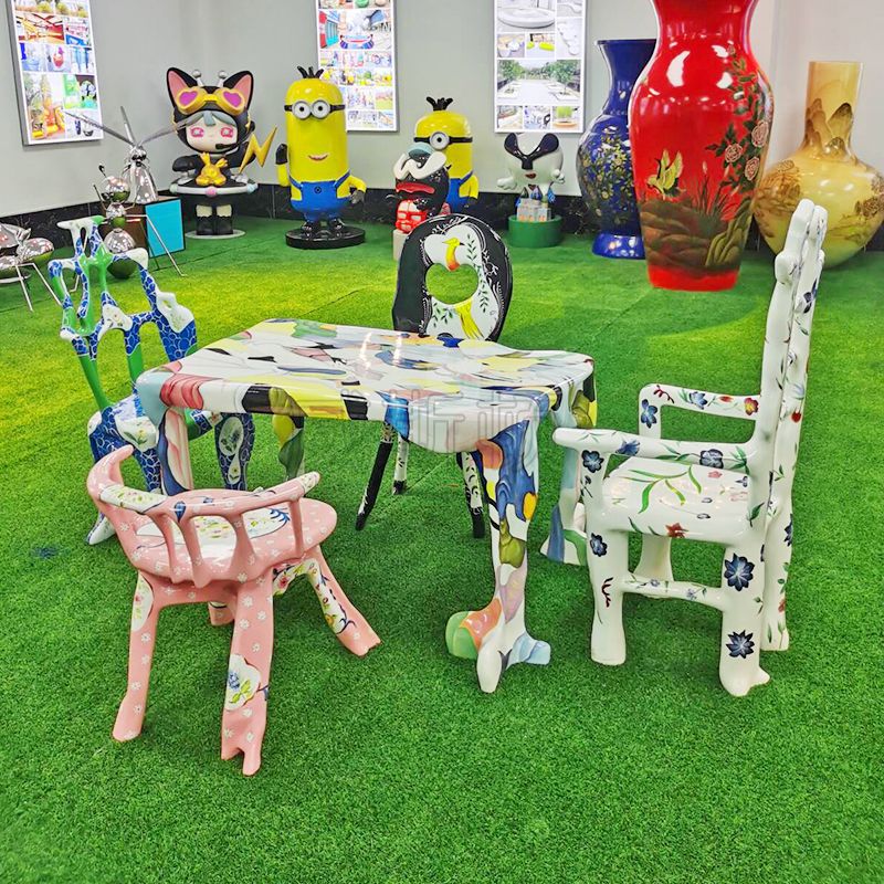 威斯顿艺术玻璃钢彩绘室内餐桌北欧简约咖啡厅接待桌定制可3D打印