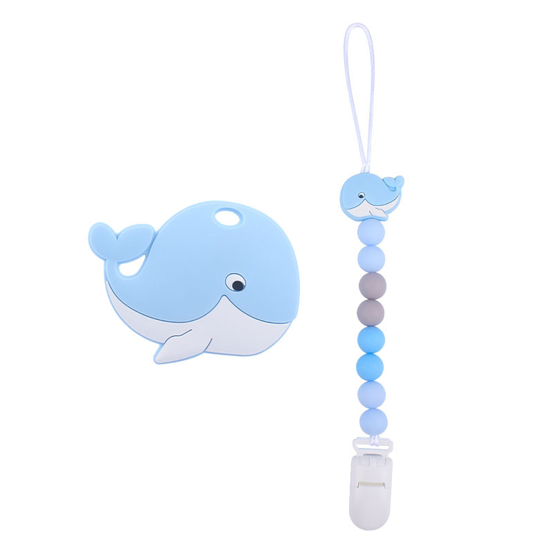 Suministros para bebés de silicona ballena mordedor chupete traje bebé de silicona chupete clip Amazon cadena anti-caída Nuevo