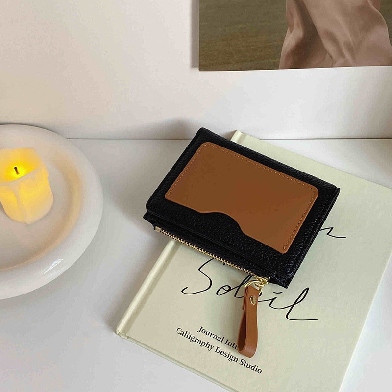 Nicho de color retro litchi estampado billetera pequeña bolso de cambio corto bolso en una cartera simple