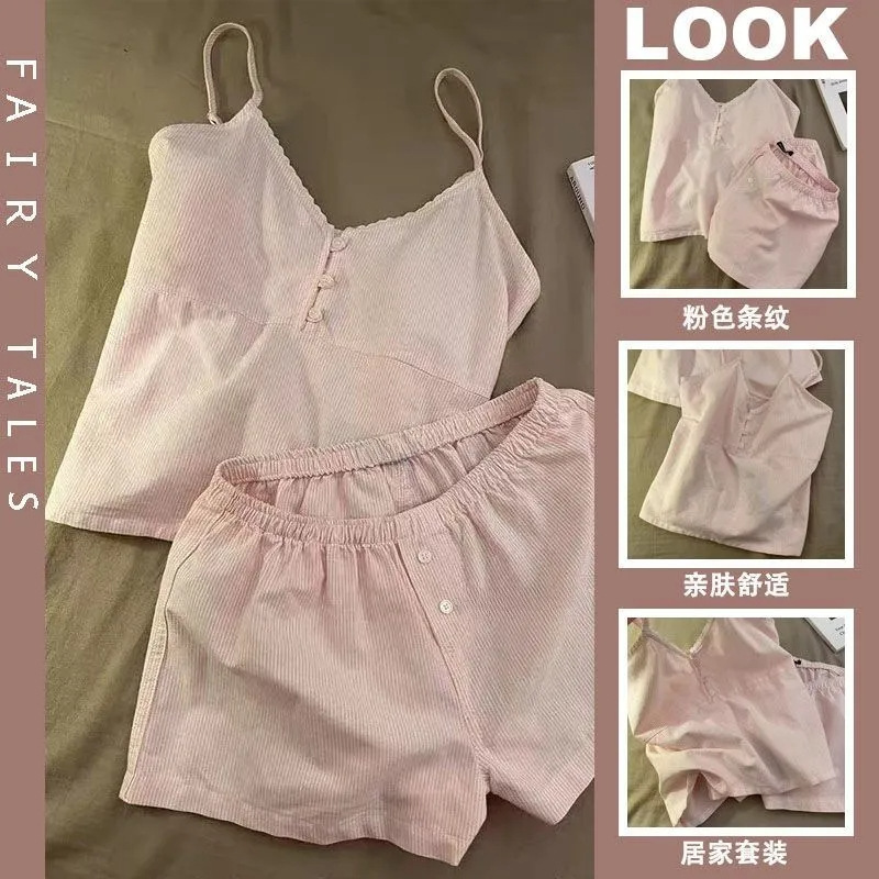 Southeast Asia Export Suspender Shorts with Breast Pads Pajamas Summer Cloud Cotton Sweet and Cute Girl Stripesd Home Clothes Southeast Asia Export Suspender Shorts with Breast Pads Pajamas Summer Cloud Cotton Sweet and Cute Girl Stripesd Home Clothes