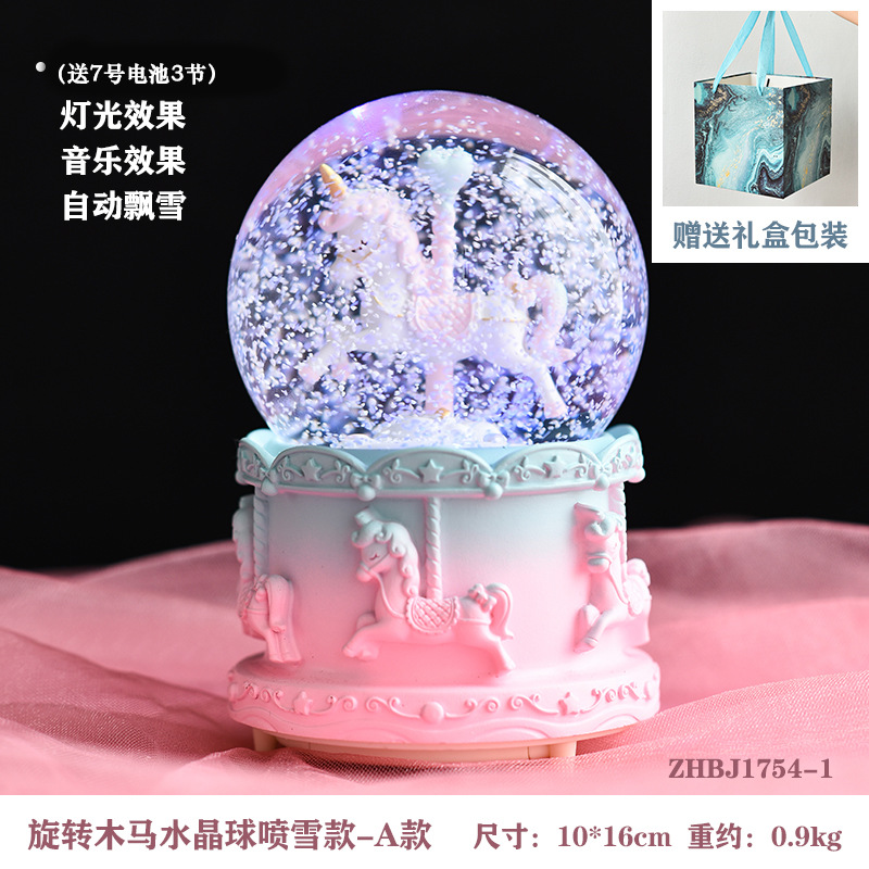 Navidad princesa bola de cristal copo de nieve caja de música caja de sonido de ocho niñas pequeños regalos de cumpleaños pequeños adornos