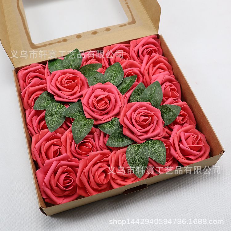 Caja de regalo de flor artificial transfronteriza espuma PE Rosa flor artificial con varilla 25 decoración de la boda regalo del Día de San Valentín