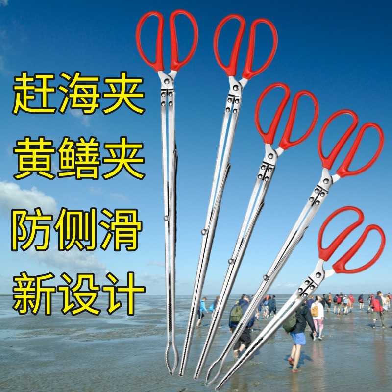 黄鳝夹防滑62cm带防滑链不错位不锈钢赶海夹螃蟹夹龙虾钳子细头夹