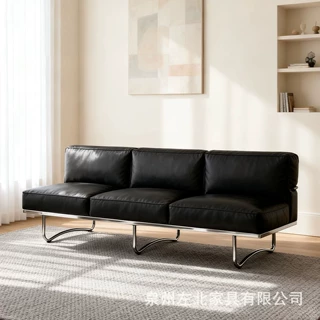 意式不锈钢架直排沙发设计师客厅休闲皮沙发小户型工业风中古沙发